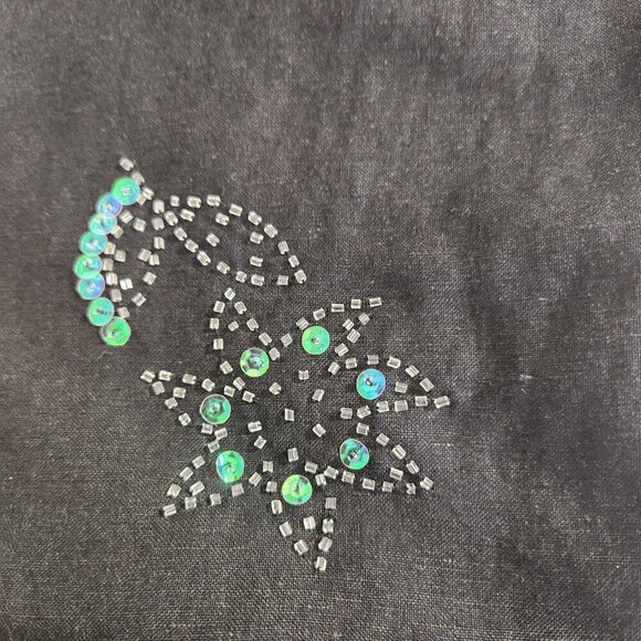 Larry Levine Women 8P Black Linen Blend Floral Beaded Crop Pant Side Zip Casual - Picture 8 of 16